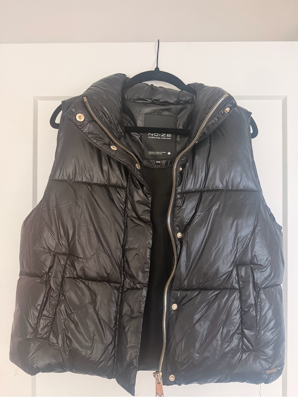 Noize Black Quilted Puffer Vest with Gold Hardware Accents